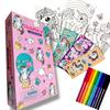 Kidorado - Colouring Book Set with 10 Watercolour Pens, 36 Creative Designs In a Sheets Pad, 5 Colourful Stickers | Art and Craft Set for 3+ Year