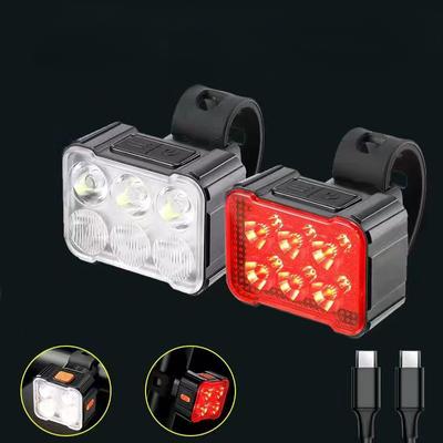 New 6led Bicycle Headlight Taillight Set TYPE-C Fast Charging Multi-mode Outdoor Night Light Bicycle Equipment