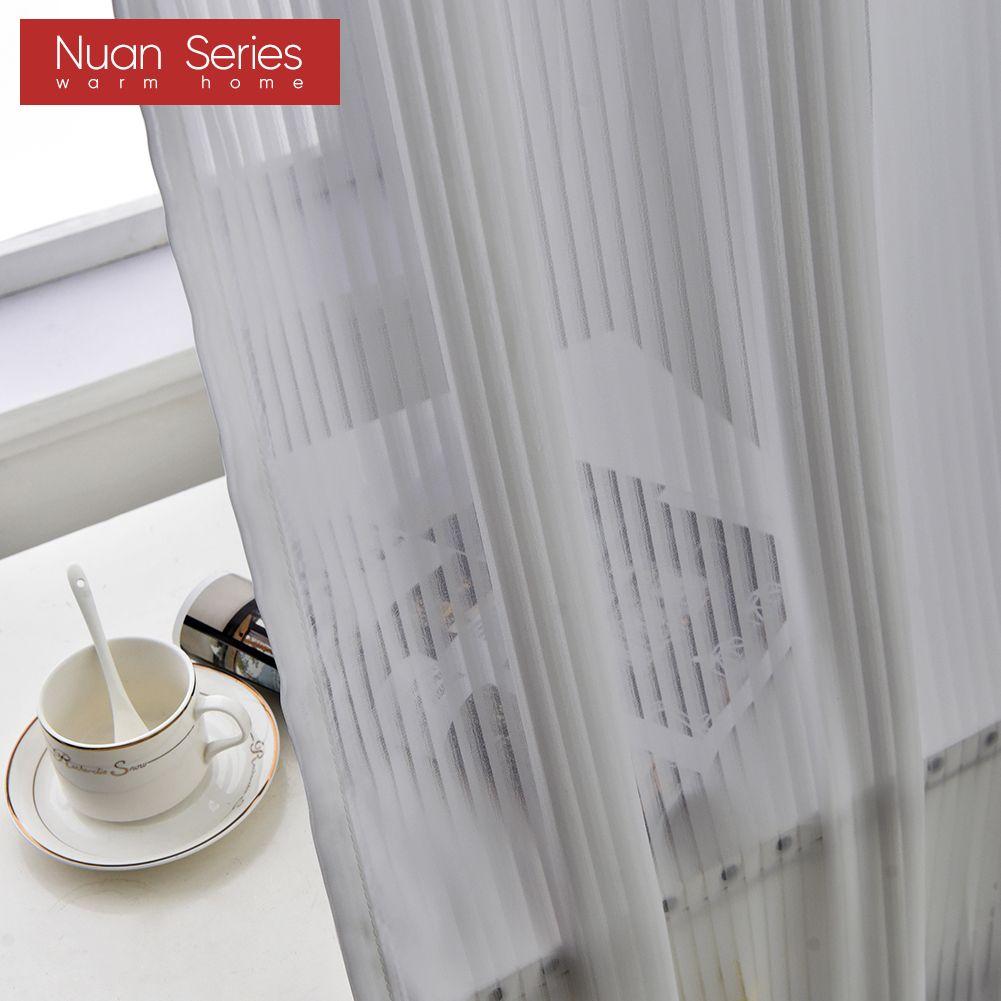1PC Nuan Series Fabric Upgrade Solid Color Stripe White Tulle Curtain Warm Sheer for Bedroom Living Home Window Decoration