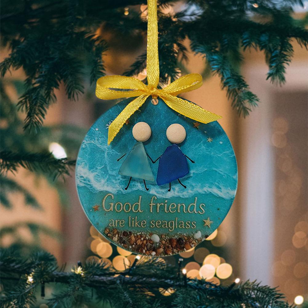 Glass Hanging Round Sign Time-less Friendships Keepsake For Christmas Tree Decoration
