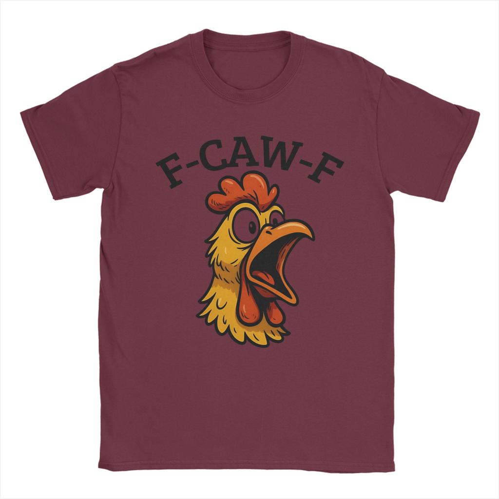 Funny F-Caw-F Screaming Chicken Meme T-Shirts for Men  Awesome 100% Cotton Tee Shirt Round Neck Short Sleeve T Shirt Unique Tops