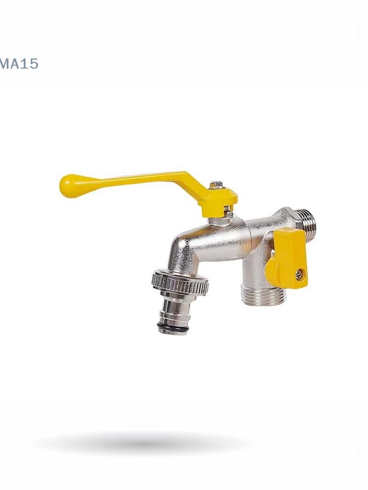 Yellow Sink Tap Made from Robust Alloy with Dual Use Watering Valve Ideal for Garden & Washing Machine.