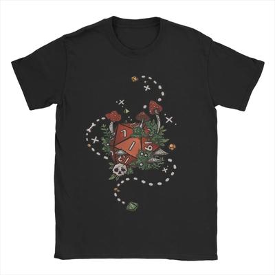 D20 Dice and Mushrooms Graphic Tee Unisexs Soft Cotton Crew Neck TShirt
