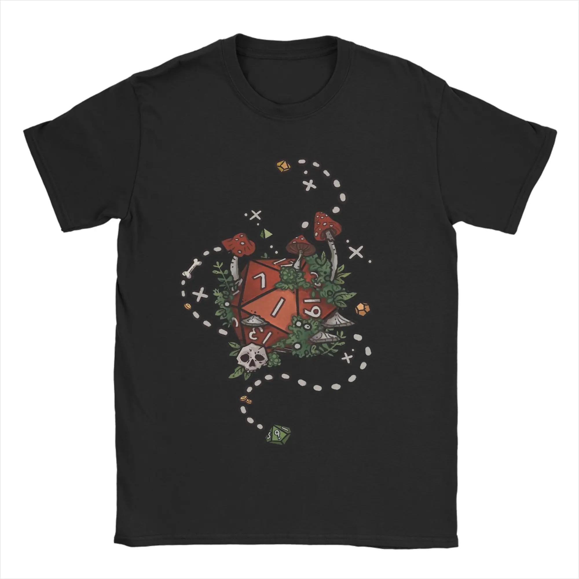 

D20 Dice and Mushrooms Graphic Tee Unisexs Soft Cotton Crew Neck TShirt S