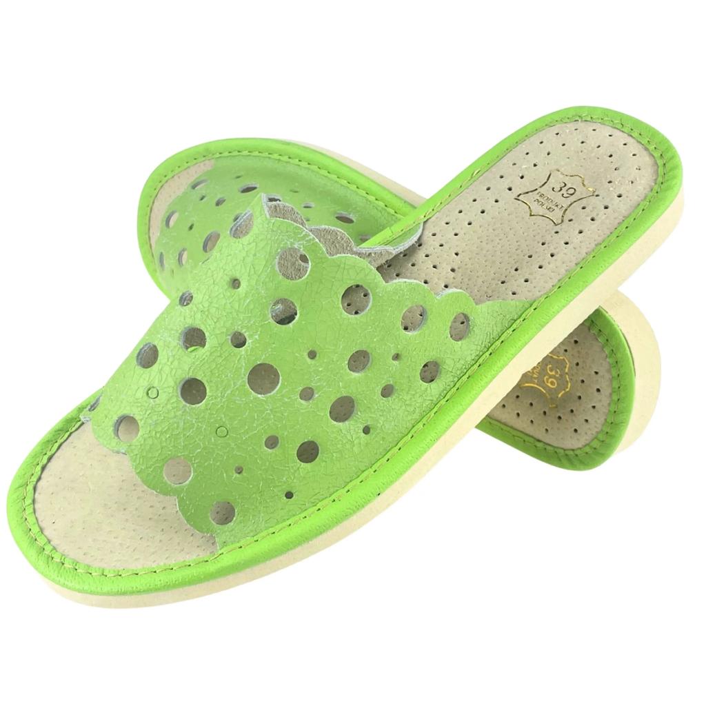 LIMITED EDITION - Women's Leather Slippers In Light Green Color 42