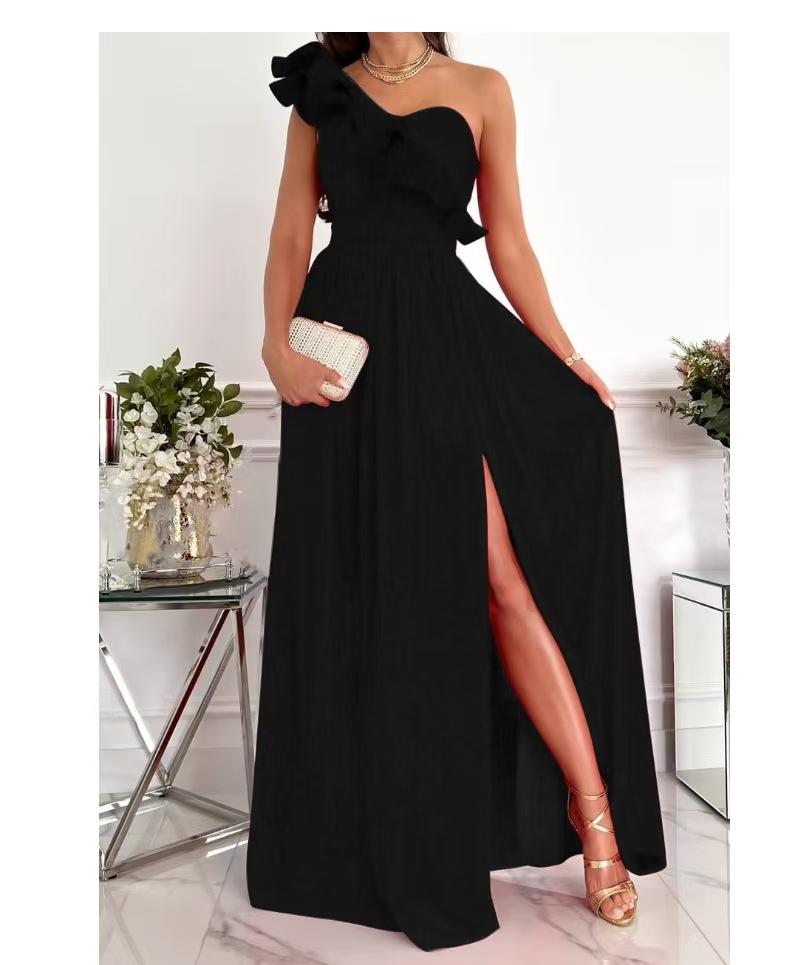 Wunsch-Explosion, ärmellos, Saum mit Rüschen und Schlitz, europäische und amerikanische Damenbekleidung, Kleid Damen