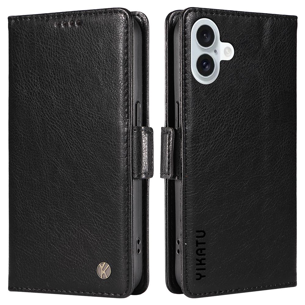 YIKATU YK-007 For iPhone 16 Plus Case Litchi Texture Wallet PU Leather Flip Phone Cover