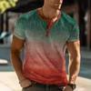European and American semi-cardigan, casual short-sleeved digital printing slim-fit pullover Henry T-shirt top men's clothing