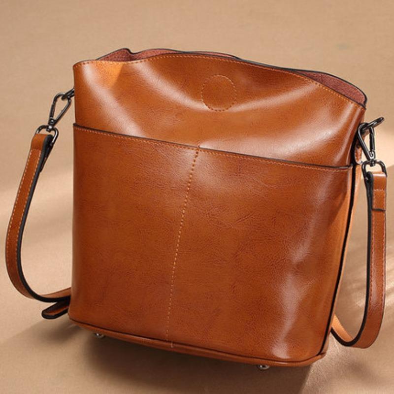 Dameveske ekte skinn Dameveske Mote skulderveske Uformell Alt Enkel Crossbody Bag Bucket Bag