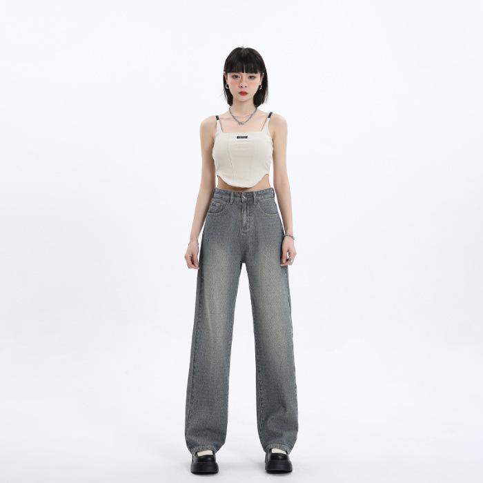 

Джинсы широкие для женщин на весну и лето Брюки в пол для женщин на весну и лето Прямые брюки с высокой посадкой для женщин на весну и лето 2XL