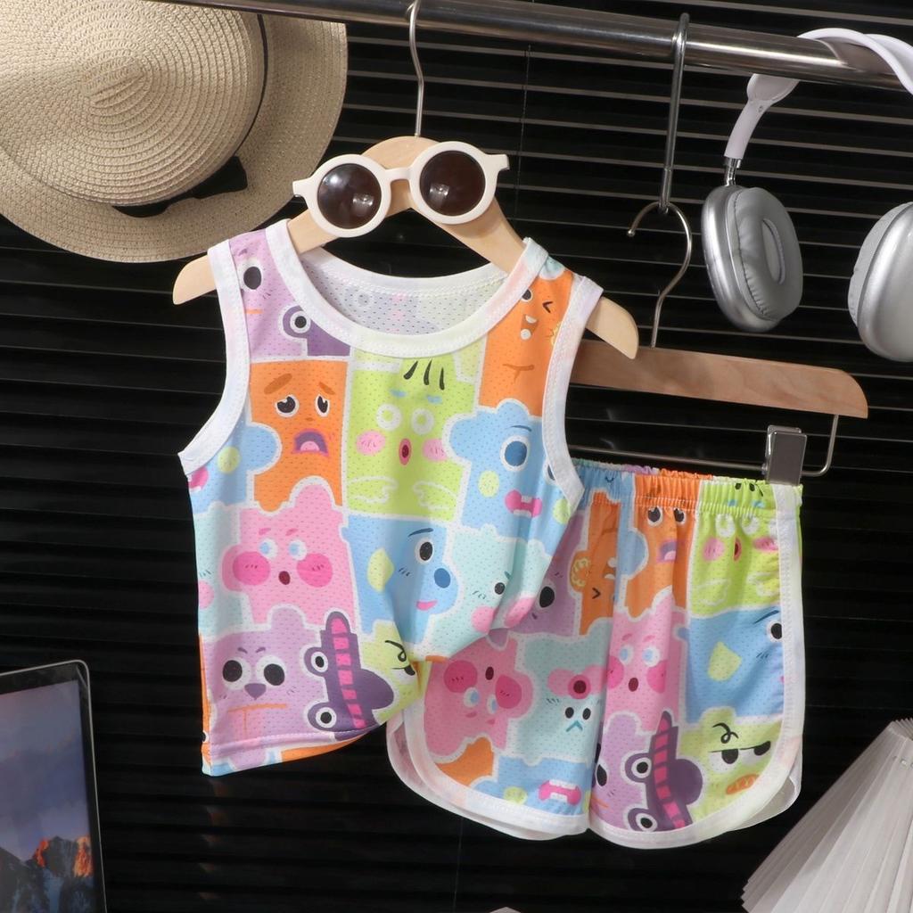 Children's Clothing Print Sleeveless Tops Shorts Cute Breathable Kids Summer Vest Shorts Set Tank Top For Baby Clothing Children