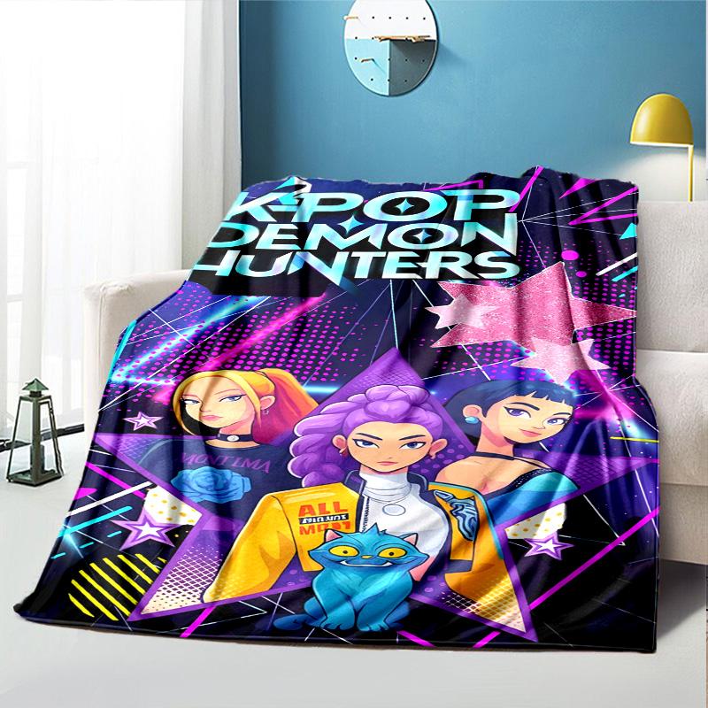 KPop Demon Hunters Pattern Blanket for Home Decoration, Bed, Sofa, Car Travel, Camping, Suitable for All Seasons, Birthday Christmas Gift