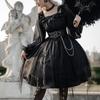 Milky Time Gothic Lolita Dress, Black and Red, with Chiffon and Chains, Cosplay Costume for Women (Small, Black)