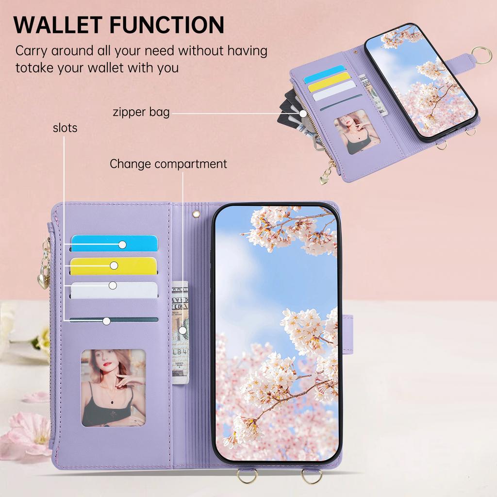 Crossbody Wrist Strap Leather Wallet Phone Case for Samsung S25 Edge S26 Ultra S24 S23 S22 S21 Plus Note 20 Flip Stand Cover