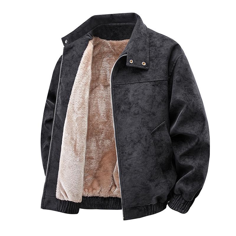 Fleece and thickened couple American retro PU leather jacket men's loose casual versatile windproof stand-up jacket men's fashion