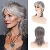 Women Natural Shoulder Length Wave Wigs with Bangs Stylish Layered Black Gray White Hair for Daily Cosplay Use Heat Resistant Fibre