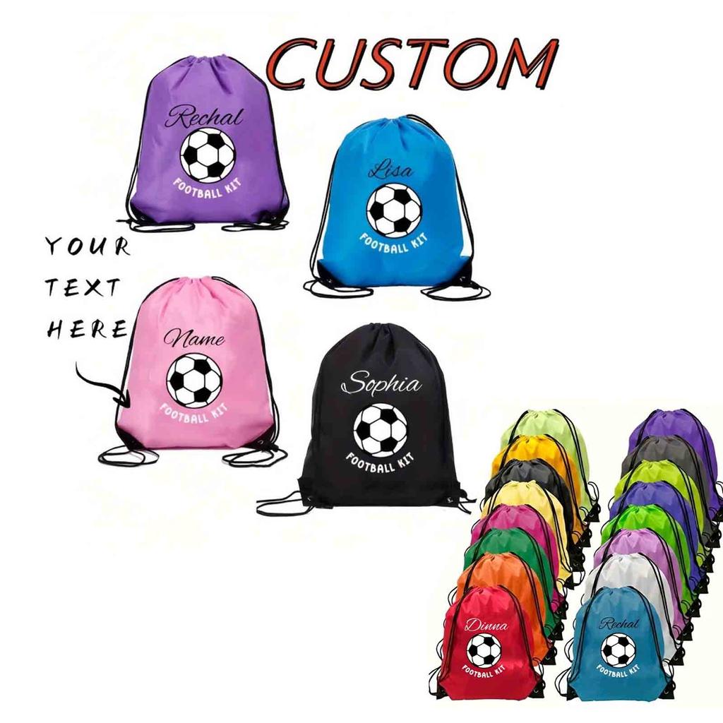 10PC Custom Text Pattern Soccer Drawstring Backpack Polyester Sports Bag Basketball Storage Oxford Fabric Sack