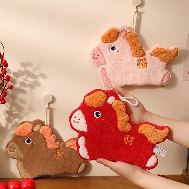 Chinese Year 2026 Hand Towel Cartoon Absorbent Towels Chinese Spring Festival Quick Drying Towels Cute Horse Hanging Cloth