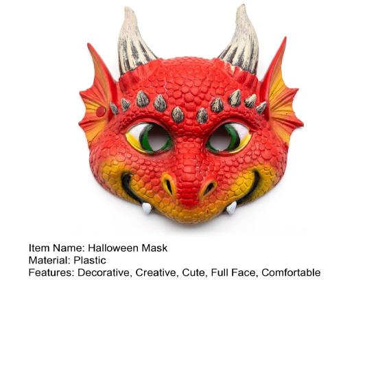 Durable Dragon Halloween Mask 3D Cute Full Face Mask, Party Baby Lightweight Breathable Eyelet Role Play Costume with Realistic Scales And Horns