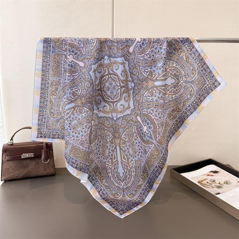 Women Square Scarf Silk Imitation Design Print  Neckerchief Bandana Lady Shawl Scarves Wrap Head Hair Band Ties