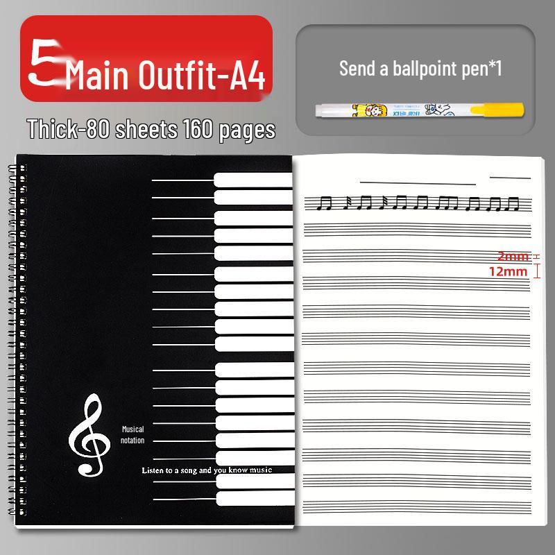 A4 Wide-Spaced Music Sheet Notebook for Beginners - Loose-Leaf, Thickened, Blank Pages for Children