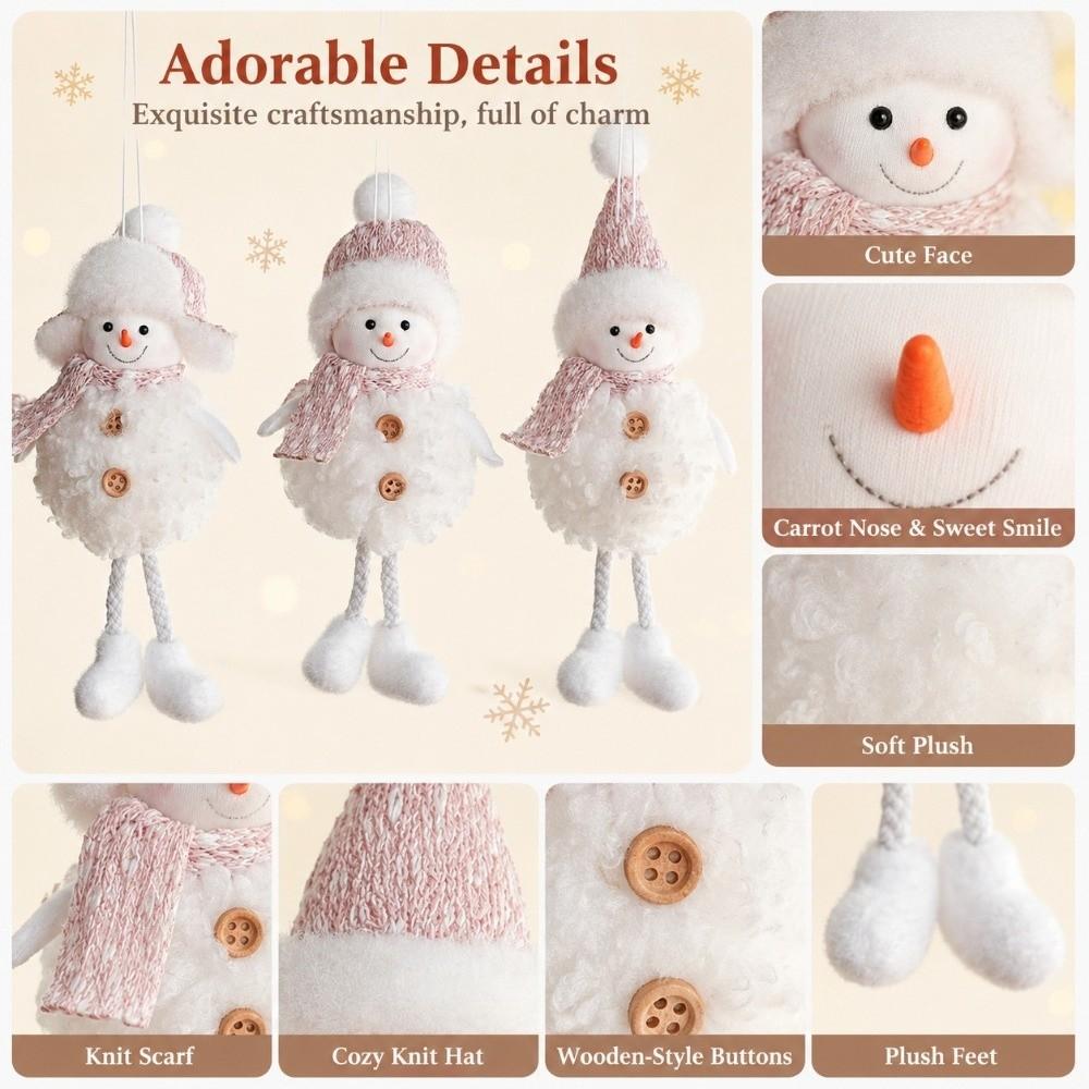 Cartoon Pink White Snowman Ornament Soft Plush Snowman Doll Festive Tree Pendant