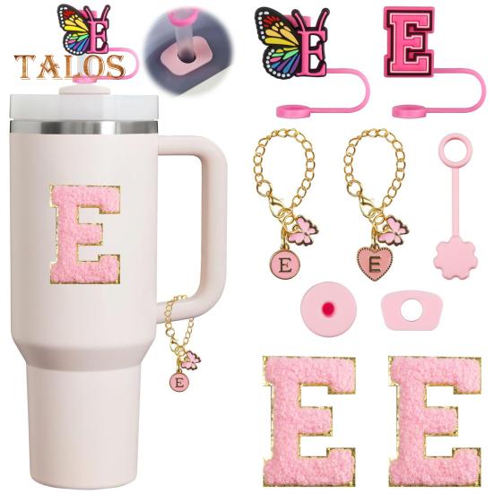 Set de dop de paie portabil de 9 buc. Accesorii pentru paie cu litere, design fluture, pentru cești de 30 oz 40 oz, capace reutilizabile din silicon pentru capace de paie.