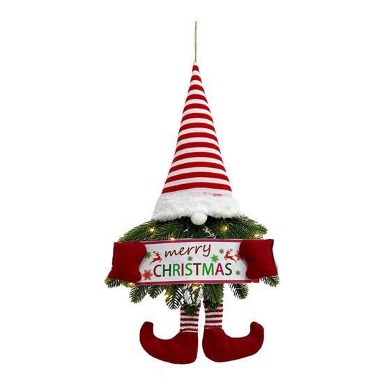 Yousheng Lighted Christmas Gnome Wreath Artificial Pine Spruce Wreath for Front Door Swedish Tomte Hanging Sign for Xmas Porch Indoor Outdoor Home