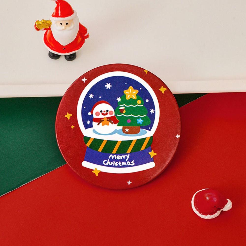 Gift Glass Cartoon Christmas Mirror Easy To Carry Pocket Make-up Mirror Handheld Small Round Mirror Vanity Mirror