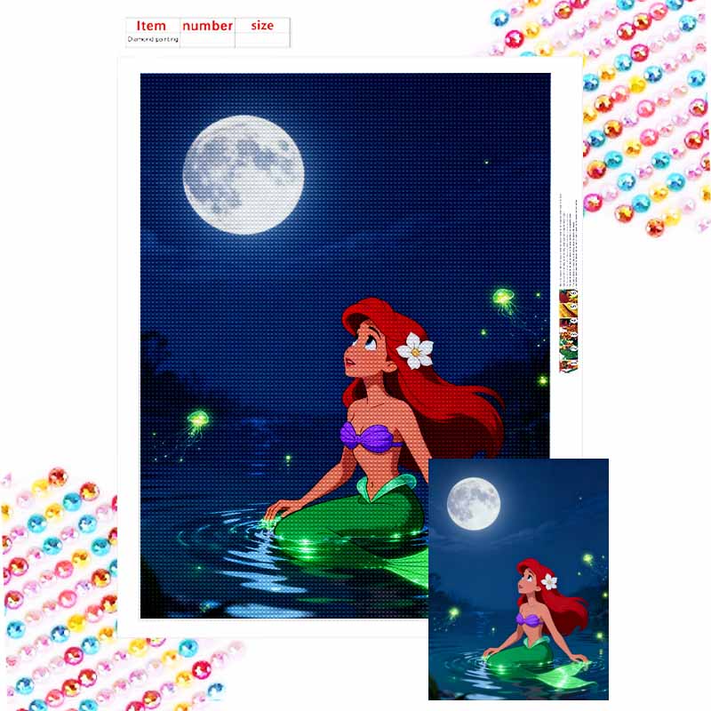 Disney Diamond Art Painting Kit The Little Mermaid 5D Diamond Painting Dot Art Home Wall Decor Round 20x30cm