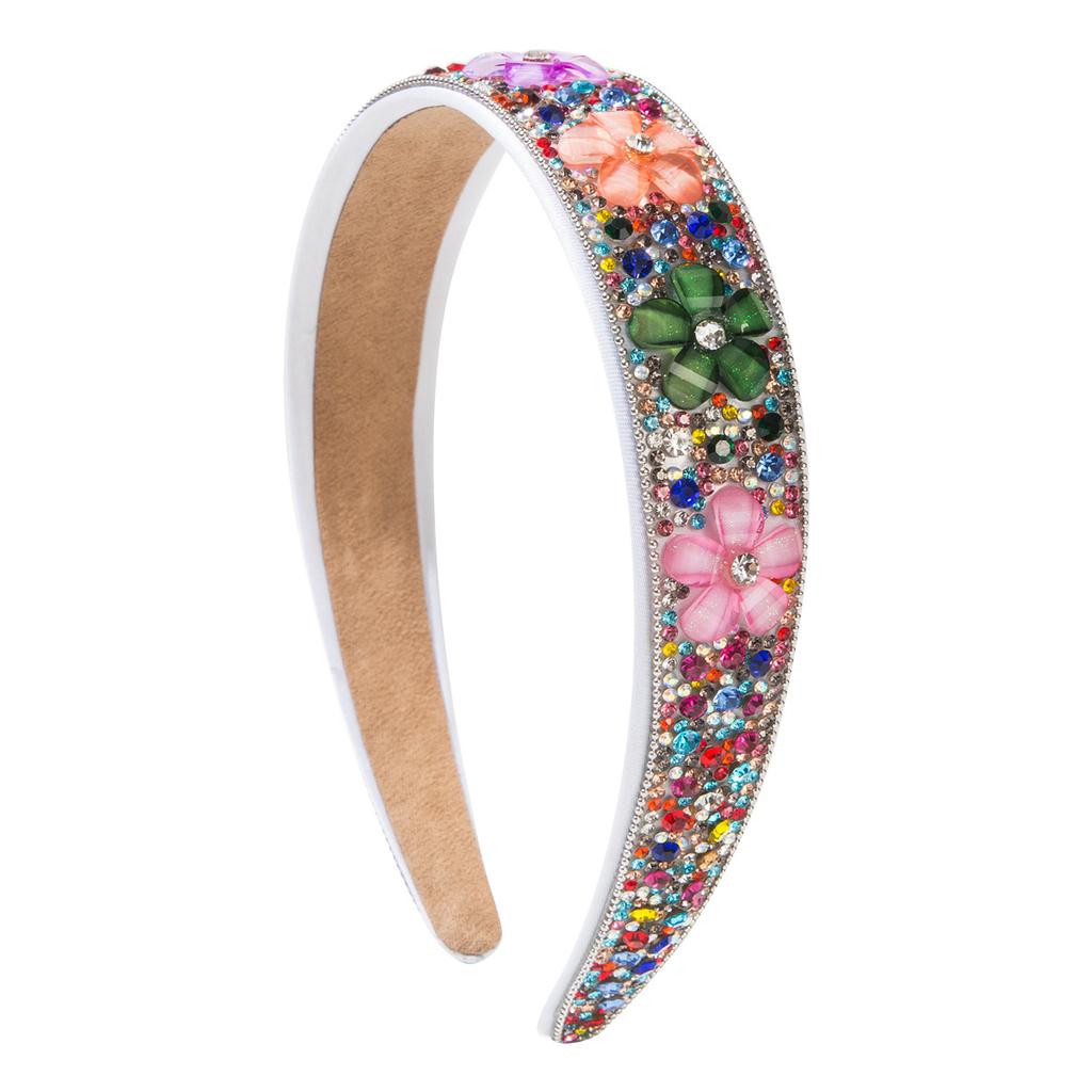 Solid Color Crystal Flower Full Diamond Headband Baroque Style Trendy Versatile Prom Party Hair Accessory