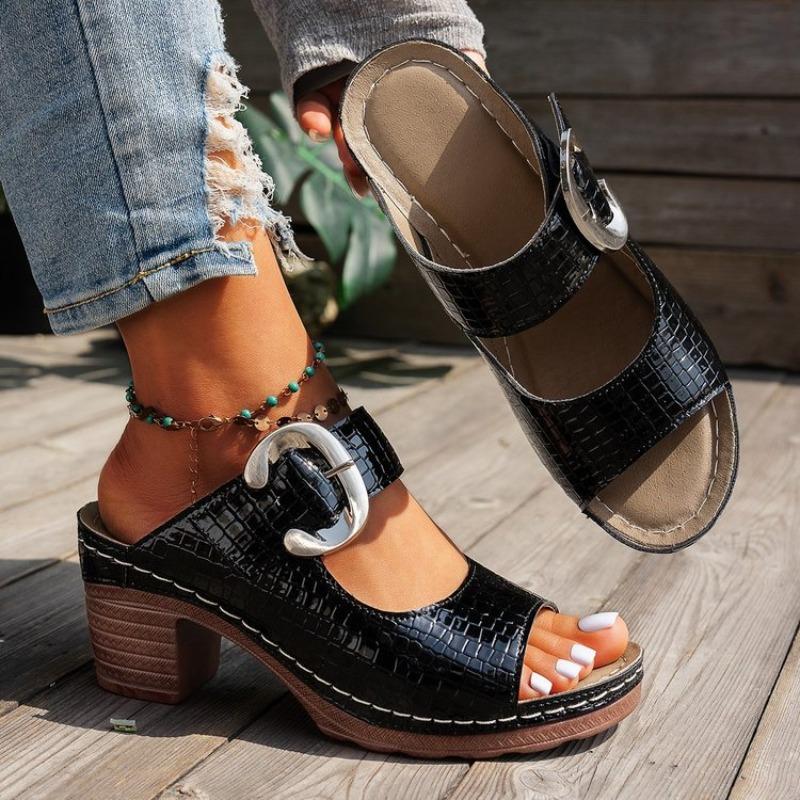 

High-heeled Women s Shoes Casual Thick-heeled Fish-mouth High Heels Flip-flops 43 чорний