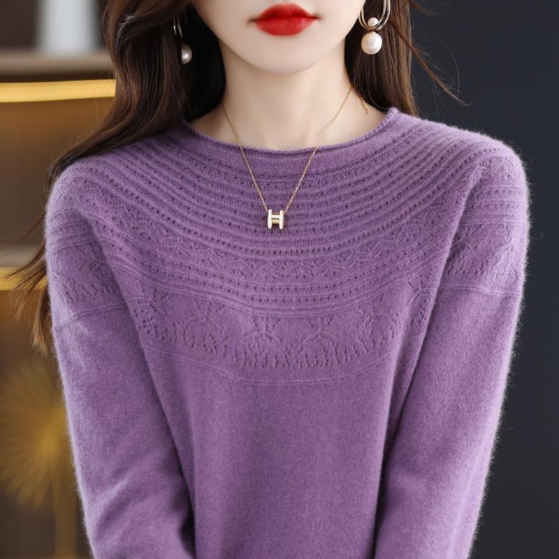 Γυναικείο πουλόβερ με στρογγυλή λαιμόκοψη, κασμίρι Qinghe, 30% κασμίρι 70% μαλλί, χειμερινό πλεκτό πουλόβερ φθινοπωρινό πουλόβερ κασμίρ πουλόβερ