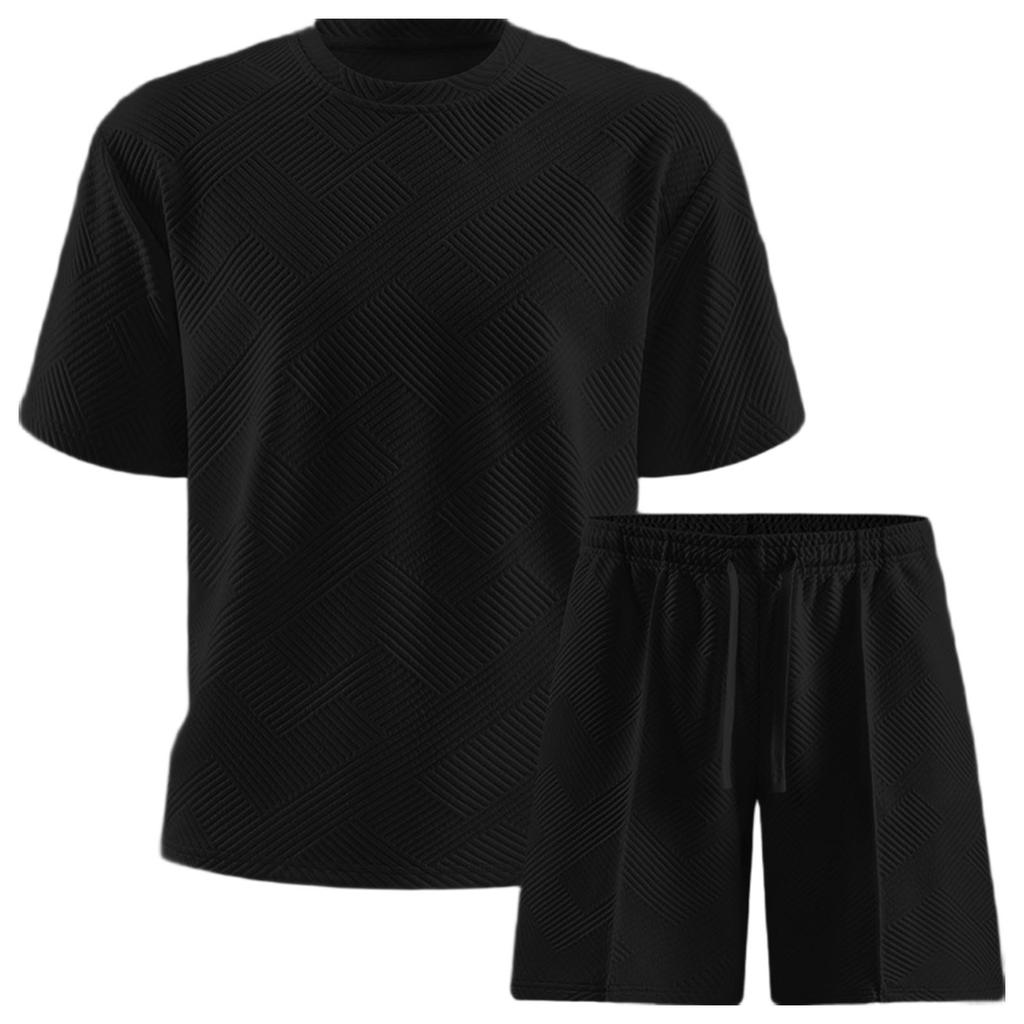 Men's Summer Crew Neck T-Shirt and Shorts Set Two-Piece Casual Sportswear Lightweight Breathable Fabric Suitable for Outdoor Activities