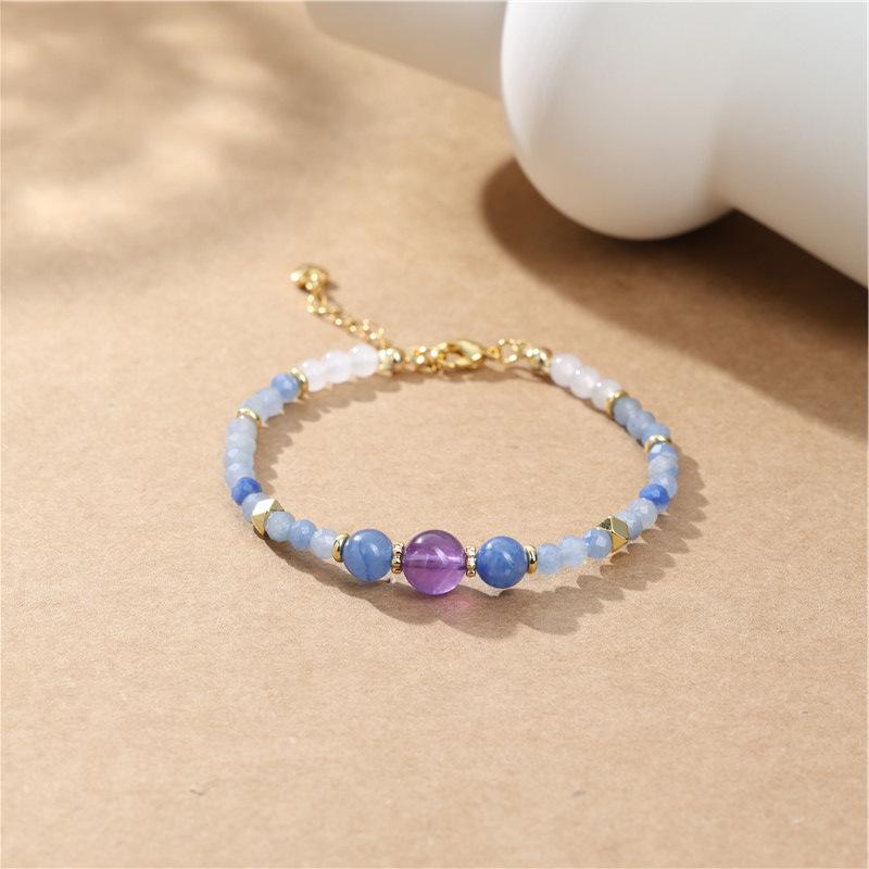 Arvaleff Fashionable Blue Aventurine, White Jade, and Amethyst Beaded Bracelet