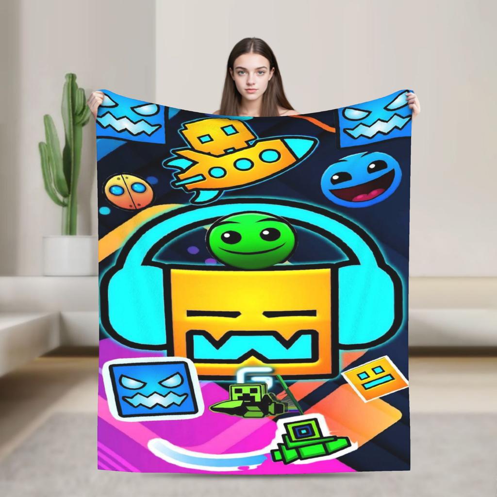 Geometry Dash Games Blankets Flannel Relax Soft Throw Blanket for Bedding Plush Thin Quilt