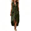 Sleeveless Button Down Shirt Dress with Front Pockets and Collared Neckline for Women Casual Loose Fit Long Dress