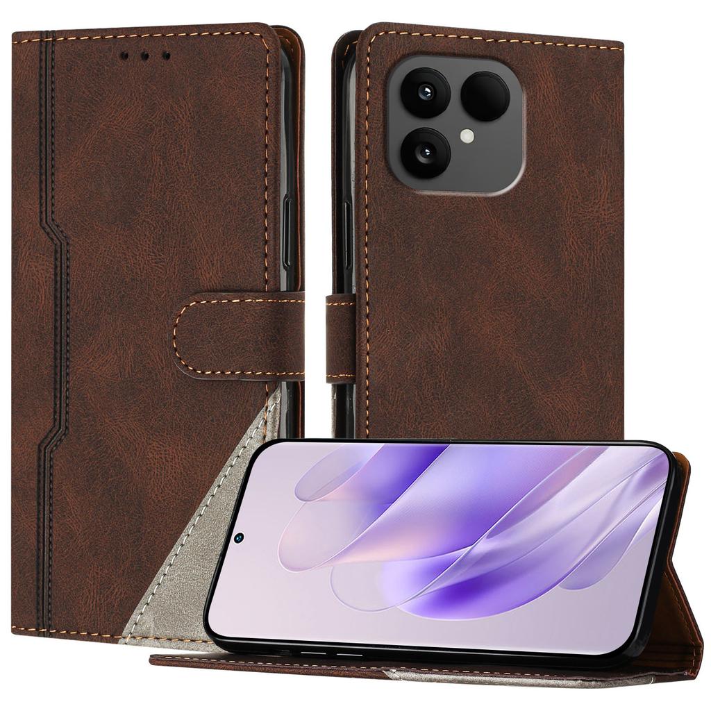 Pour Fairphone 6 Étui en Cuir Patchwork Triangle Portefeuille Support Housse de Téléphone Antichoc