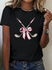 WomenS Clubs Graphic TShirt Casual Crew Neck Short Sleeve with Pink Bow Design Harajuku Short Sleeve Casual Aesthetic Clothes
