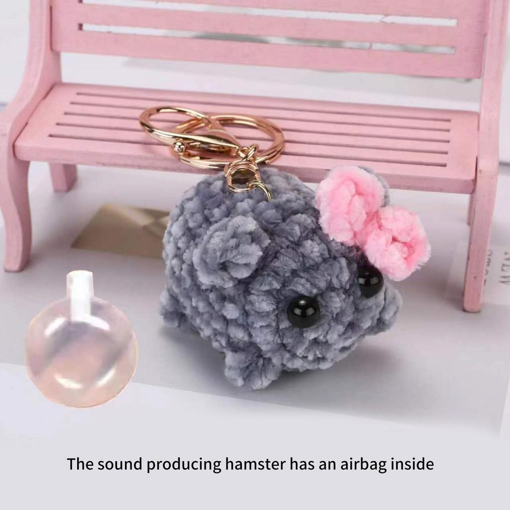 Lovely Squeaky Hamster Keychain with Violin Sound Sturdy Handknittes Plush Toy Charm for Bag and Car Decoration
