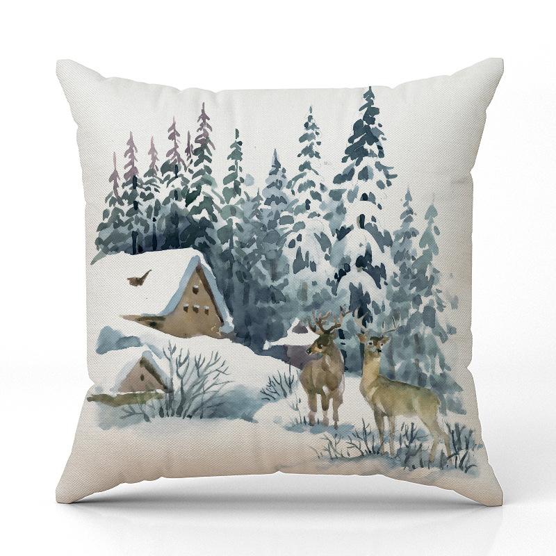 

New Fox Deer Christmas Pillowcase Linen Printed Pillowcase Festive Room Sofa Decoration Cushion Cover