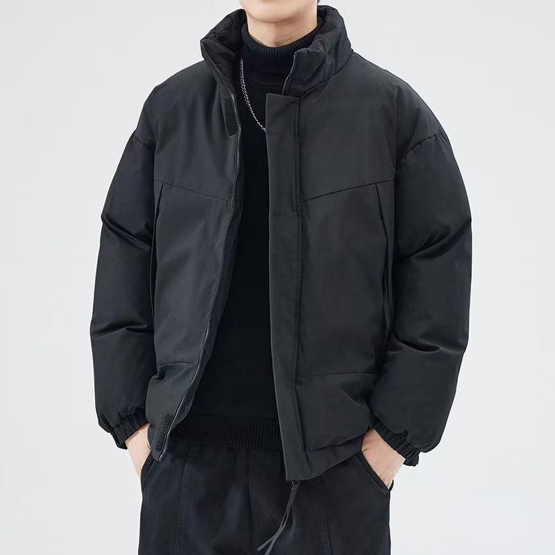 Men's Stand Collar Warm Cotton Jacket - Casual, Trendy, Thickened for Autumn/Winter
