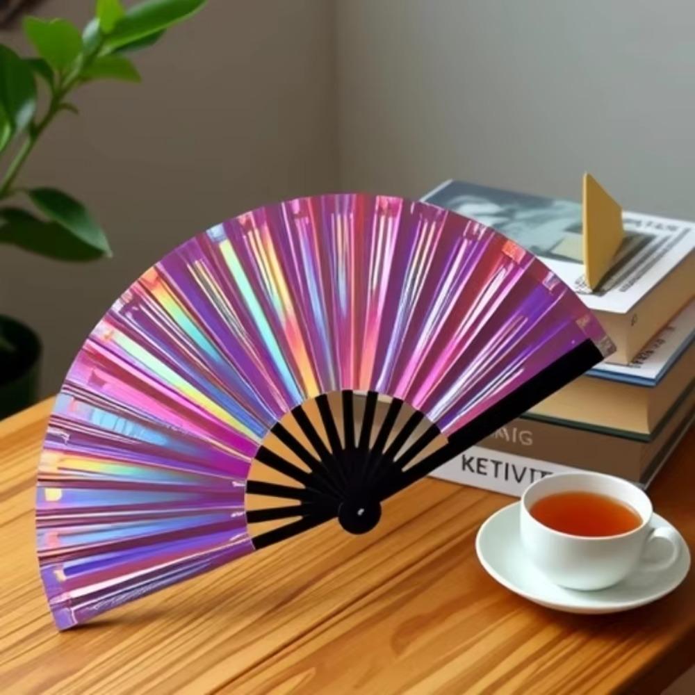 Laser Large Folding Hand Fan Exquisite Dance Fan Durable Kung Fu Fan  Stage Performances