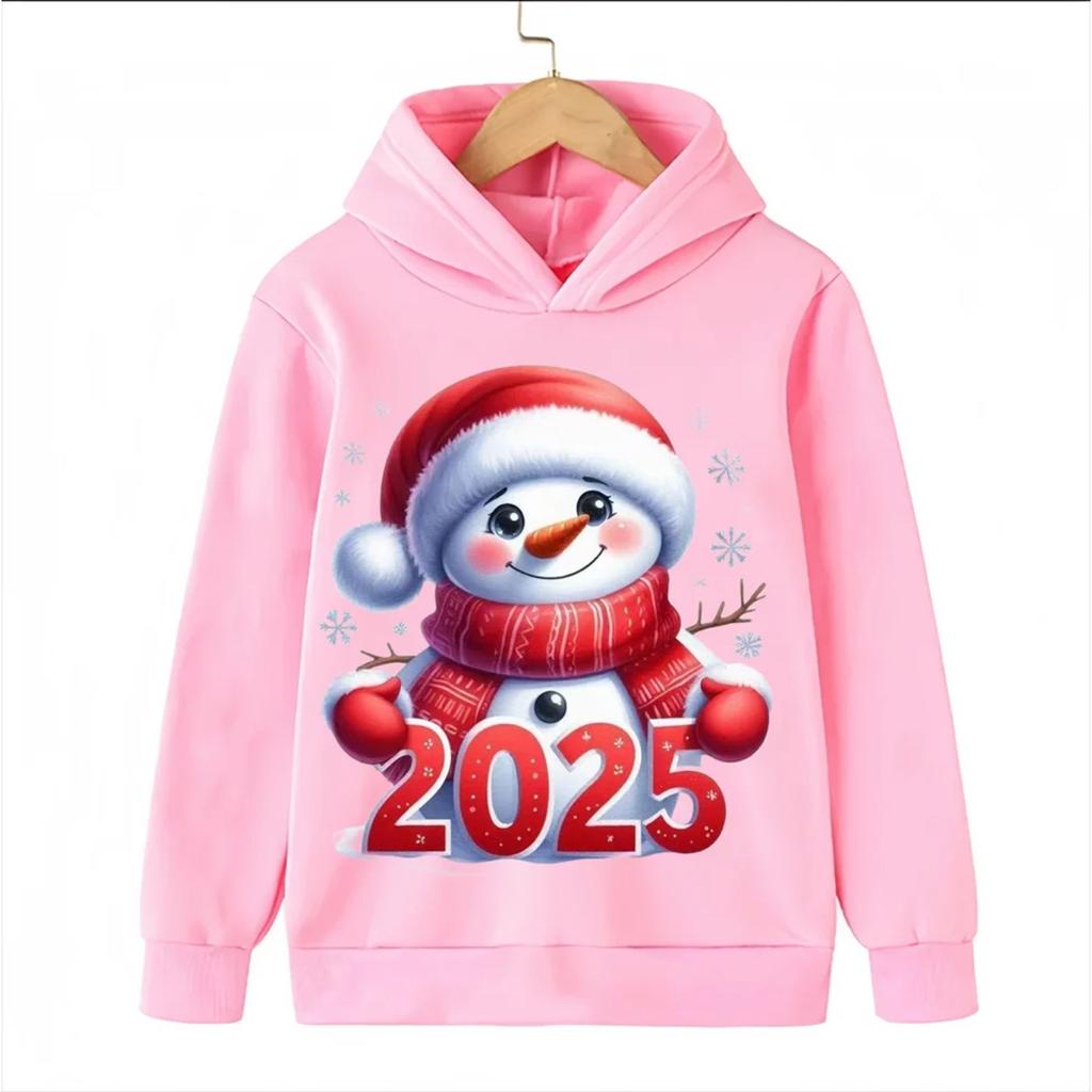 2025 Christmas Cute Christmas Chimney Festival Dress Up Girl Autumn/Winter Hoodie Hoodie Suitable for Children Aged 4-14 Warm Top