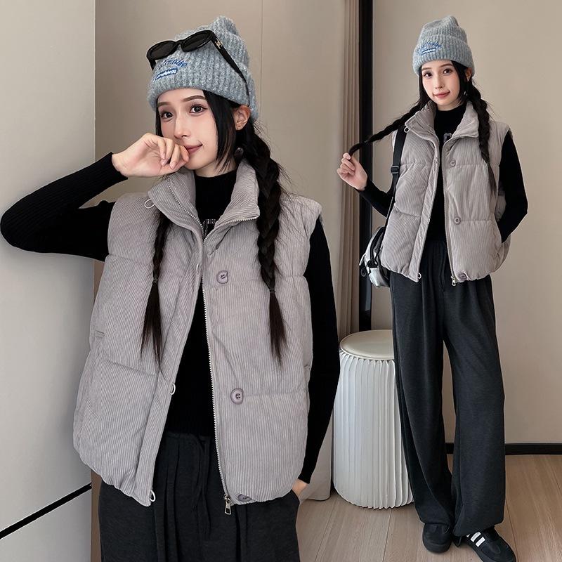 Corduroy Short Cotton Vest Women's 11 Autumn and Winter New Loose Cotton Vest Bread Jacket Stand-up Collar Sleeveless Jacket