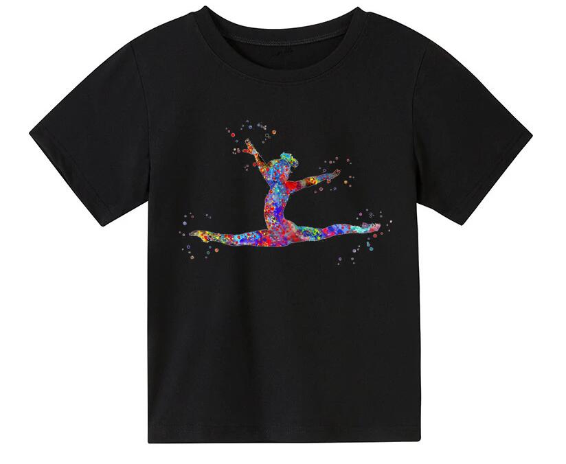 

Watercolor Gymnastic Girl Print New Childrens TShirts Kids Black Tshirt GYM Excercise Sport Lover Birthday Gift Custom T Shirt 4XL
