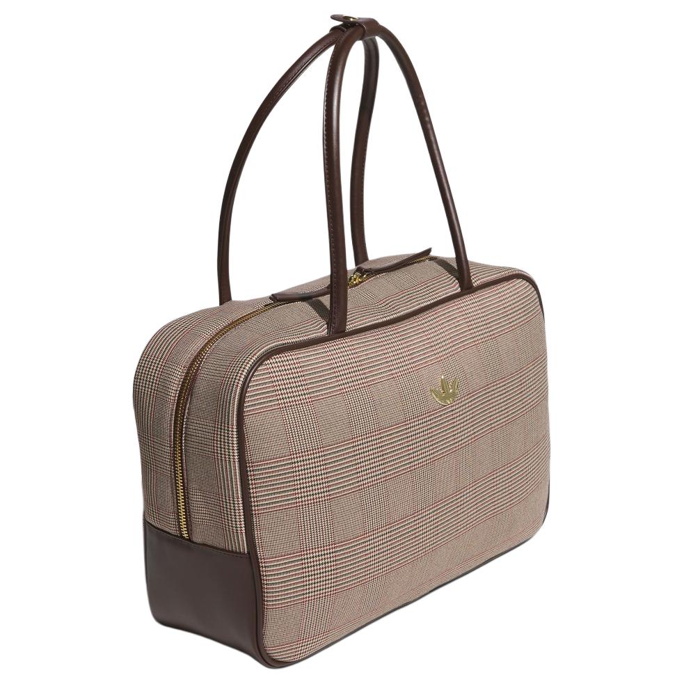 Adidas Originals Classic Plaid Multi-Pocket Practical Recycled Polyester Tote Bag Women bags Black Grassland-Brown IA6118