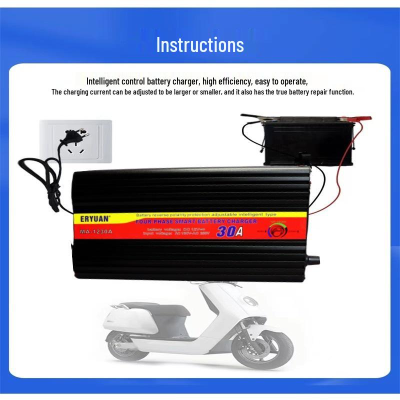 12V 30A Lead-Acid & 14.6V 20A LiFePO4 Battery Charger, Anti-Reverse Protection, Auto Stop.