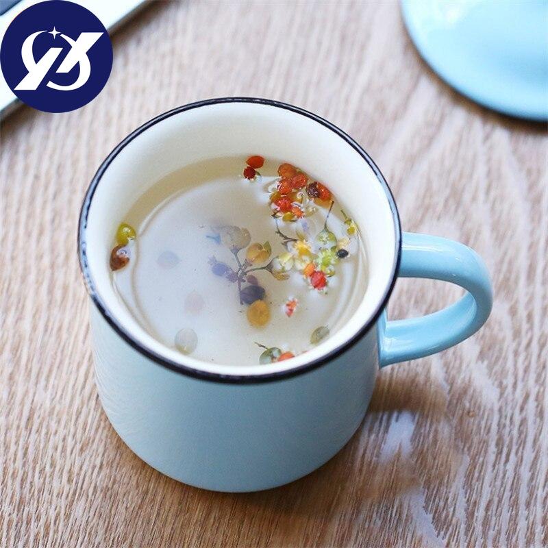 400ml Vintage Enamel Coffee Mug with Lid Ceramic Milk Mug Pigmented Tea Cup Office Water Cup Drinkware