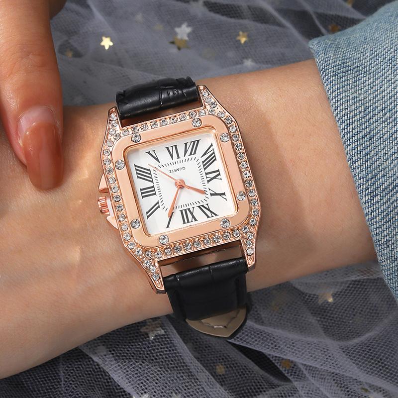 Set 2 buc./set Ceas de damă de lux analogic cu curea din piele PU Ceas de mână de modă de lux elegant Ceas de mână din aliaj Ceas de cuplu